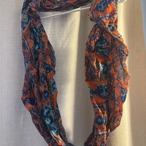Vibrant Orange and Blue Patterned Scarf